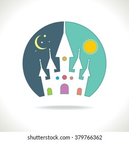 Fairytale castle. Day and night. Vector symbol image.