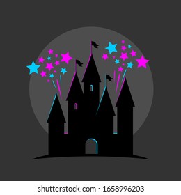 Fairytale castle with fireworks on a gray background in vector EPS8
