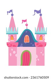 Fairytale Castle With Flags Vector Illustration