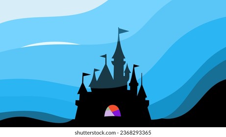 Ilustración plana de castillo de cuento de hadas, vector de alta calidad