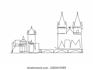 Fairytale castle. Hand drawn  vector illustration. Outline drawing sketch for kids coloring.