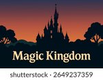 The fairytale castle at Magic Kingdom glows with enchanting beauty as dusk falls, bathed in the soft light of the setting sun