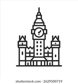 Design de ícone de objeto de castelo de conto de fadas preto e branco com contorno arrojado 