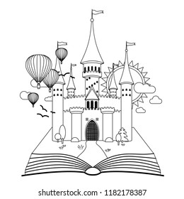 Fairy-tale castle on book coloring vector image