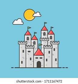 fairytale castle on a sunny day flat design