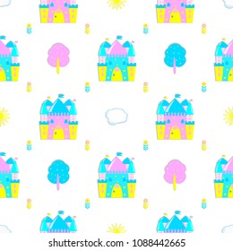 fairy-tale castle seamless vector pattern