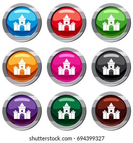 Fairytale castle set icon isolated on white. 9 icon collection vector illustration