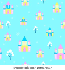 fairy-tale castle winter seamless pattern
