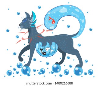 Fairytale cat with yin and yang fish.