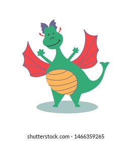 Fairy-tale character cheerful dragon. Fairy tales. Editable Vector Illustration