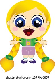 Fairy-tale character girl Mila. Different emotions as anger, anticipation, resentment, crying, embarrassment.