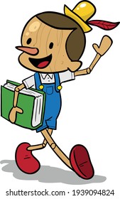 fairytale character Pinocchio puppet made of wood