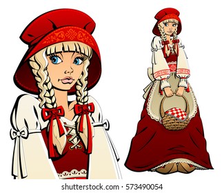 Fairy-tale characters. Little Red Riding Hood with a basket.