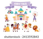 Fairytale Characters with Mermaid, Gnome, Jester, Snow White, Knight and Lion King Vector Set