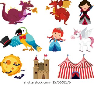 Fairytale characters on white background illustration