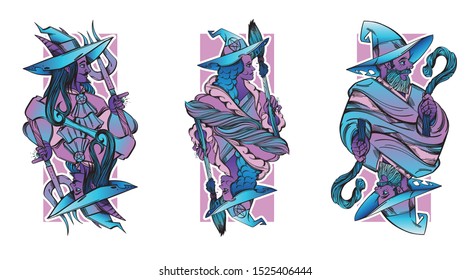 Fairy-tale characters for playing cards on a white background. Cartoon style. Vector.