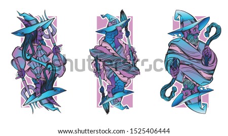 Fairy-tale characters for playing cards on a white background. Cartoon style. Vector.