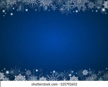 Fairytale Christmas Background Many Snowflakes Frame Blue Rectangle