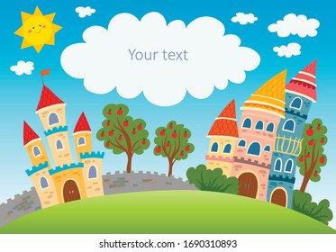 fairytale city landscape children illustration