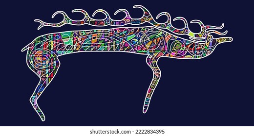 Fairytale colorful deer in ethnic style, holiday illustration