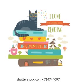 Fairytale concept with book and cat