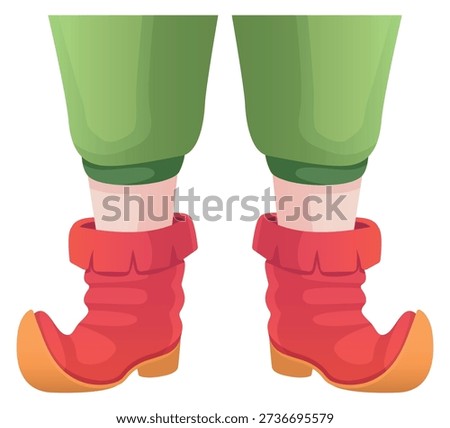 Fairytale crooked boots on elf legs. Fantasy character feet
