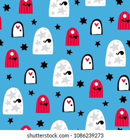 Fairytale cute seamless pattern. Color vector background. Illustration. Design for T-shirt, textile and prints.