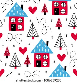 Fairytale cute seamless pattern. Color vector background. Illustration. Design for T-shirt, textile and prints.