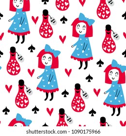 Fairytale cute seamless pattern. Color vector background. Illustration. Design for T-shirt, textile and prints.