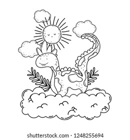 fairytale dinosaur with clouds and sun