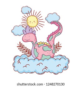 fairytale dinosaur with clouds and sun