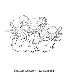 fairytale dinosaur with rainbow in cloud