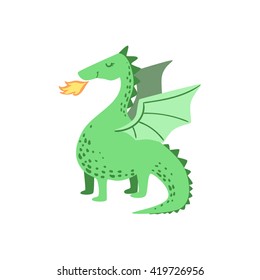 Fairytale Dragon  Flat Isolated Childish Style Simple Vector Drawing In Bright Colors On White Background