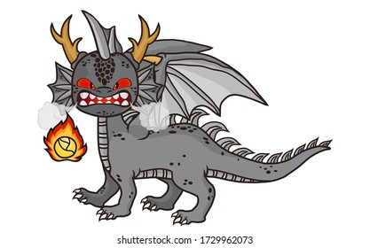 Fairytale dragon, magic lizard with wings and fire breathing serpent. Flying dragon medieval reptile flies fantasy baby monster cartoon isolated vector icons 