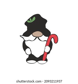 fairy-tale dwarf with a red cane,vector illustration