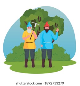 Fairytale dwarfs cartoons design, Fantasy magic and medieval theme Vector illustration