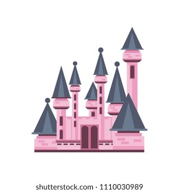 Fairytale fantasy pink castle vector Illustration on a white background