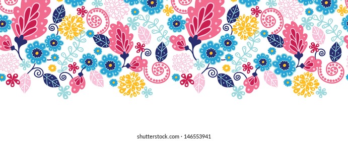 Fairytale flowers horizontal seamless pattern background