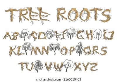 Fairytale Font Made Old Tree Roots Stock Vector (Royalty Free ...