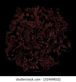 Fairy-tale forest, bright, psychedelic pattern, hand-drawn