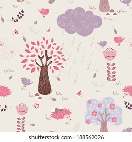 Fairytale forest - vector seamless pattern