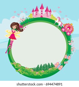 Fairytale frame with castle and carriage