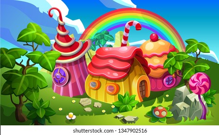 Sweet Candy Land Cartoon Game Background Stock Vector (Royalty Free ...