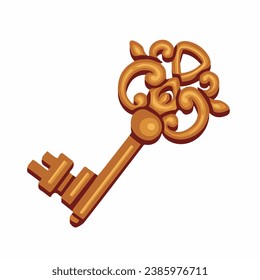 Fairytale golden door key, protection, vector illustration eps10