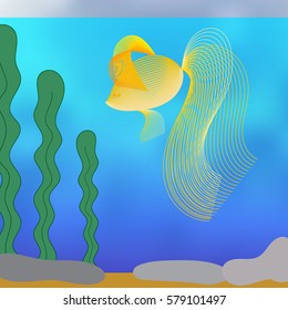 Fairytale goldfish. Undersea world. Vector Image.