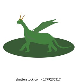 Fairytale green Dragon. Flat Isolated Childish Style Simple Vector Drawing In Bright Colors On White Background