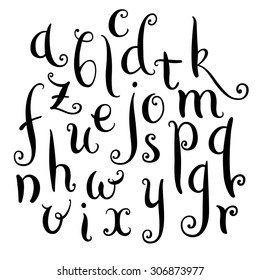 Fairytale hand drawn alphabet. Brush painted letters. Vector illustration.