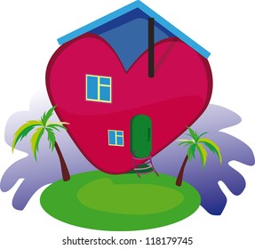 fairy-tale house among trees with walk path vector illustration