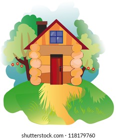 fairy-tale house among trees with walk path vector illustration