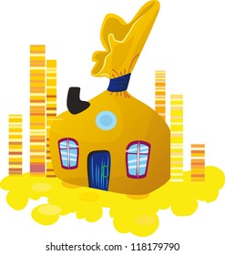 fairy-tale house among trees with walk path vector illustration